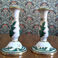 Mid 19th Century Victorian Green White Ceramic Candlestick Holders / Oil Lamps