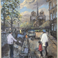 French Vintage 20th Century Paris Cityscape Oil Painting Art Notre Dame H Lang