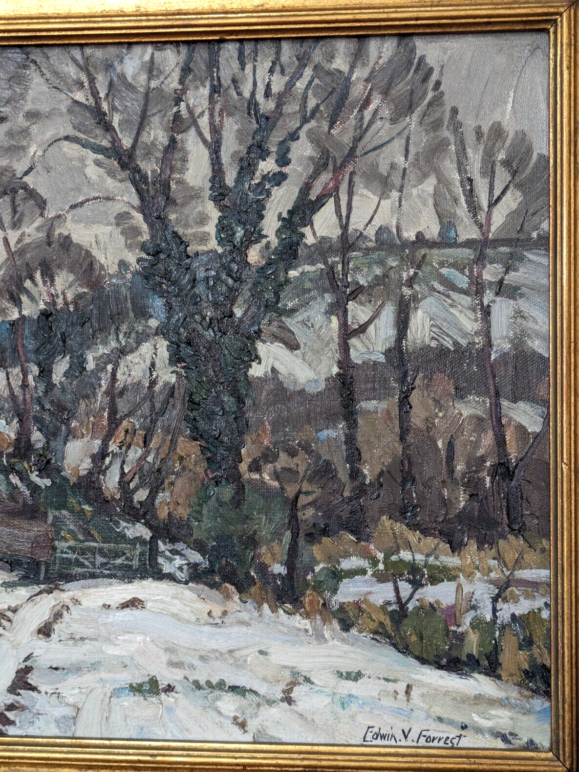 Edwin V Forrest British 20th Century Abstract Winter Landscape Oil Painting Art