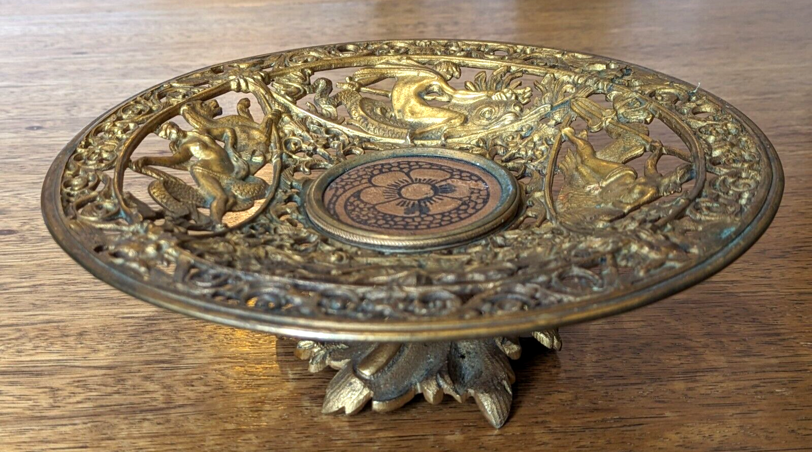 Antique Gilt Brass Mythological Classical Tazza Dish Compote Plate Coalbrookdale