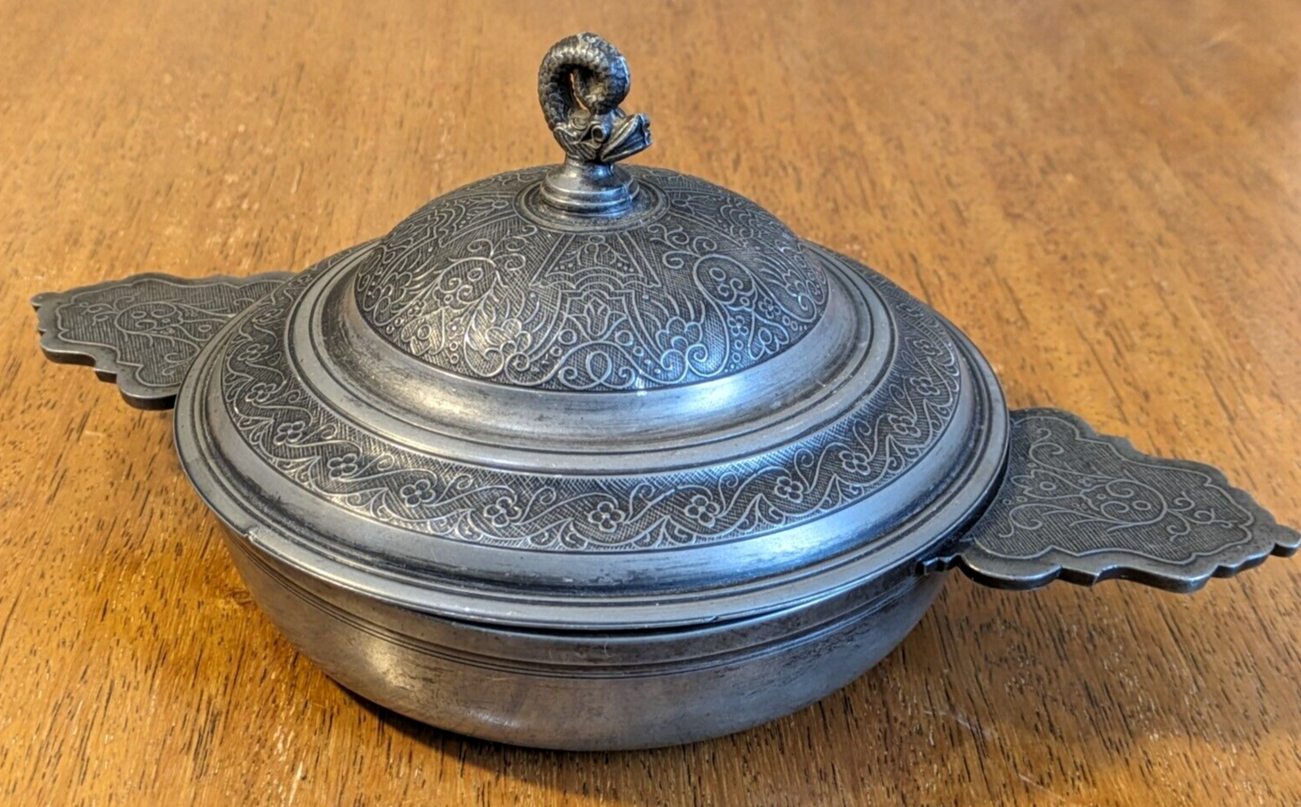 18th 19th Century French Hallmarked Pewter Porringer Bowl 2 Handles Dish Antique