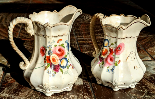 Rare Pair Victorian 19th Century English Porcelain Commemorative Memorial Jugs