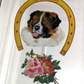 Victorian 19th Century St Bernard Dog Reverse Painted Bevel Edge Oak Wood Mirror