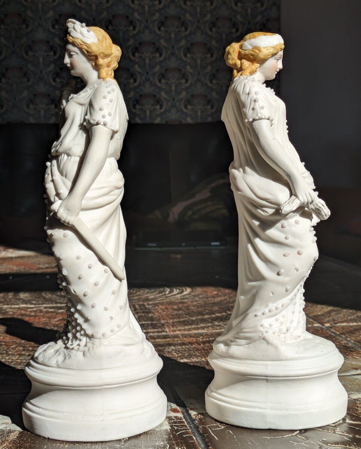 Rare Pair Victorian Parian Ware Classical Figures 19th Century Porcelain Antique