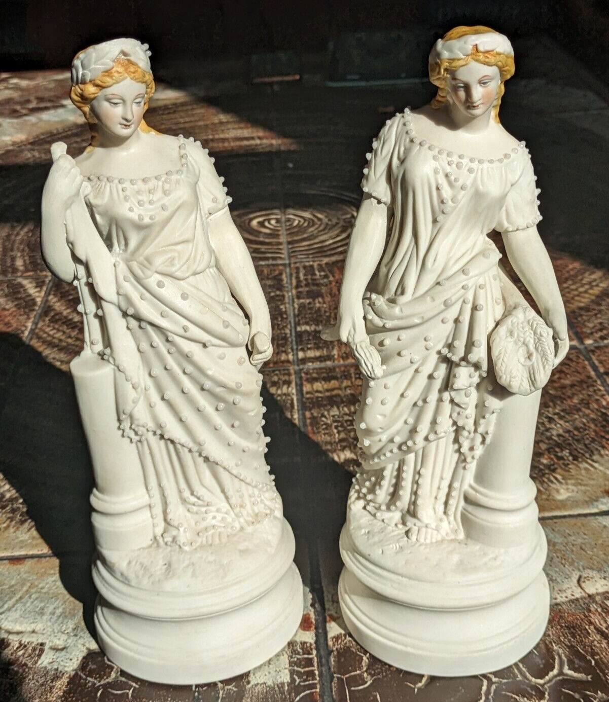 Rare Pair Victorian Parian Ware Classical Figures 19th Century Porcelain Antique