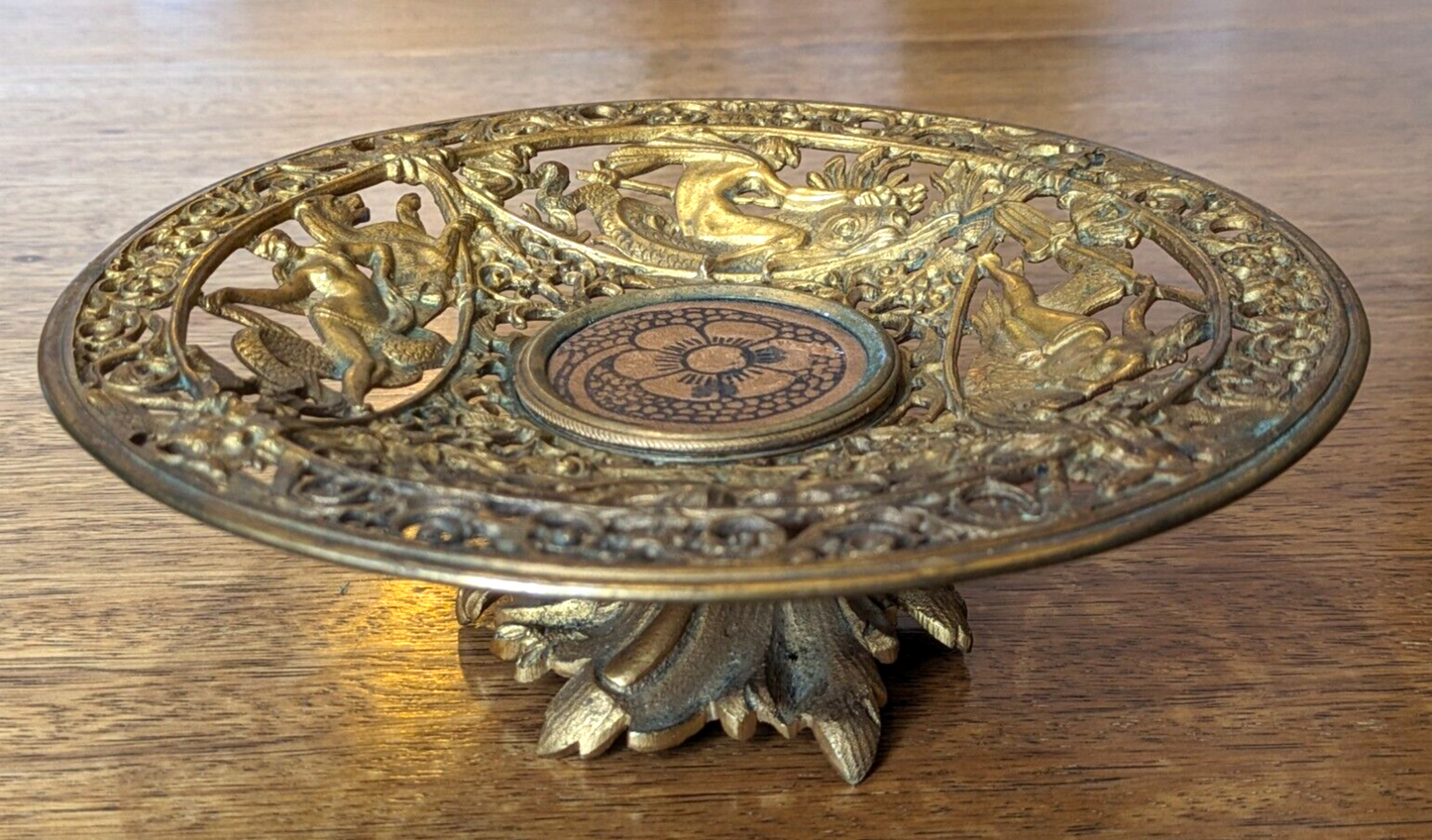 Antique Gilt Brass Mythological Classical Tazza Dish Compote Plate Coalbrookdale