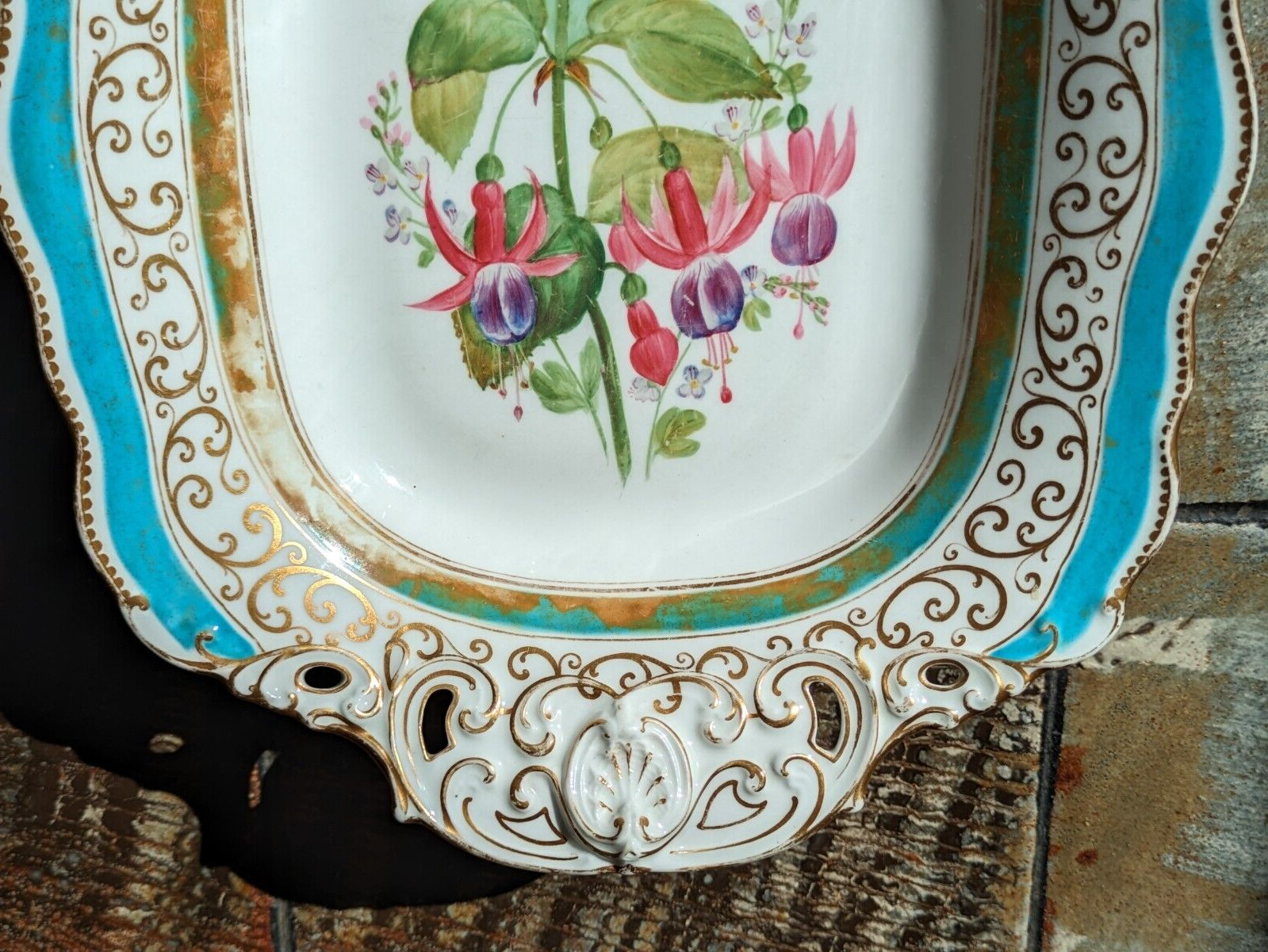 19th Century Copeland Hand Painted Botanical Flower Pottery Ceramic Tray Stand