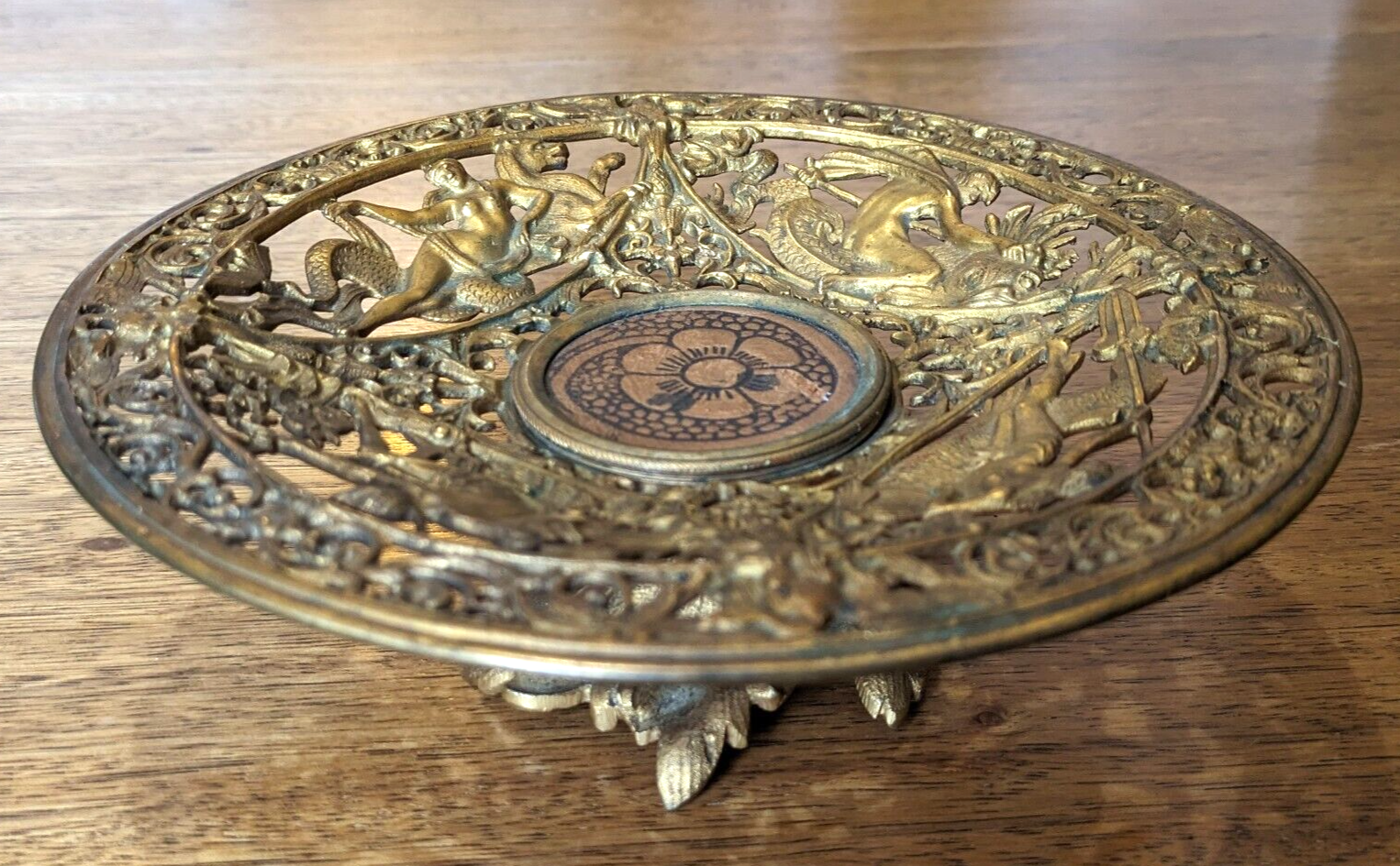 Antique Gilt Brass Mythological Classical Tazza Dish Compote Plate Coalbrookdale