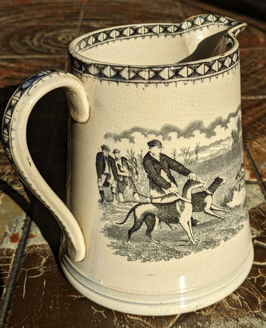 Large 19th Century Staffordshire Pearlware Jug Hunting Pitcher Victorian Antique