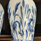 Rare Pair of German Sitzendorf Blue & White Porcelain Ceramic Insects Bird Vases