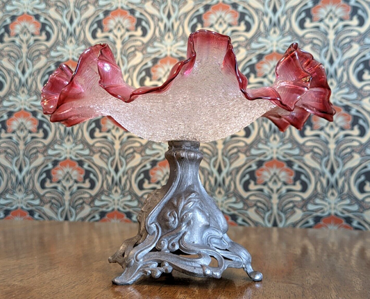 19th Century Bohemian Art Nouveau Cranberry Glass Tazza Centrepiece Bowl 22.5 cm