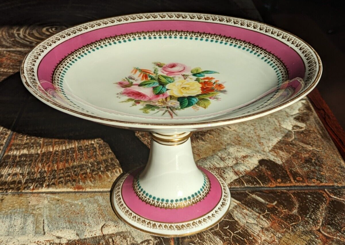 Victorian Pink & Gilt Porcelain Pedestal Stand Compote Centrepiece 19th Century