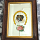 Victorian 19th Century St Bernard Dog Reverse Painted Bevel Edge Oak Wood Mirror