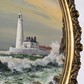 S White British 20th Century Oil Panel Art Painting St Mary's Island Lighthouse