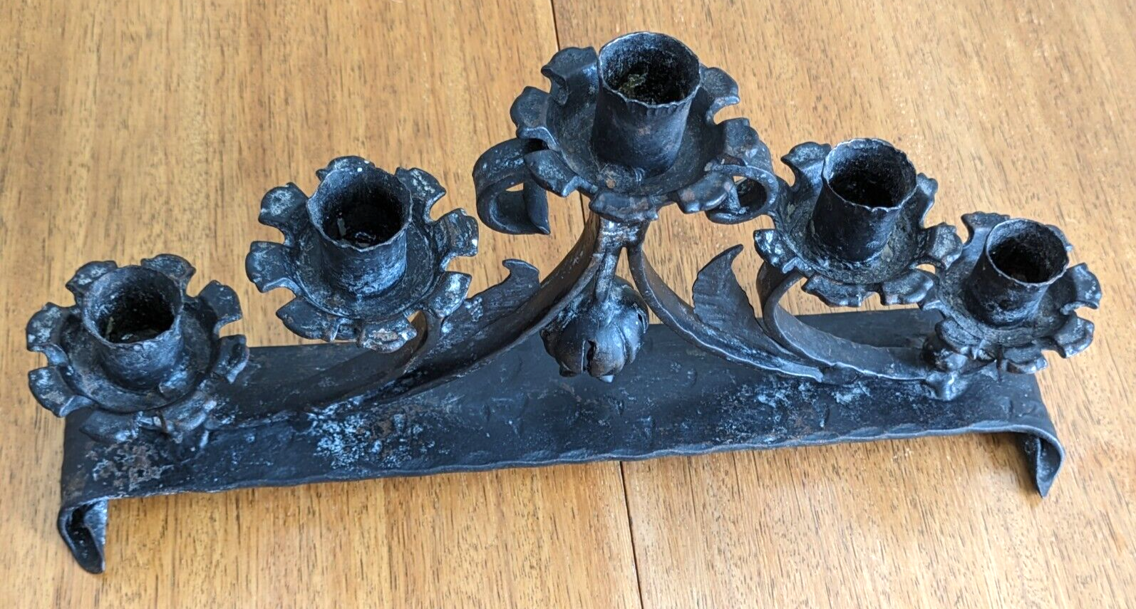 Antique Arts Crafts Art Nouveau Wrought Iron 5 arm Candelabra Candlestick Holder