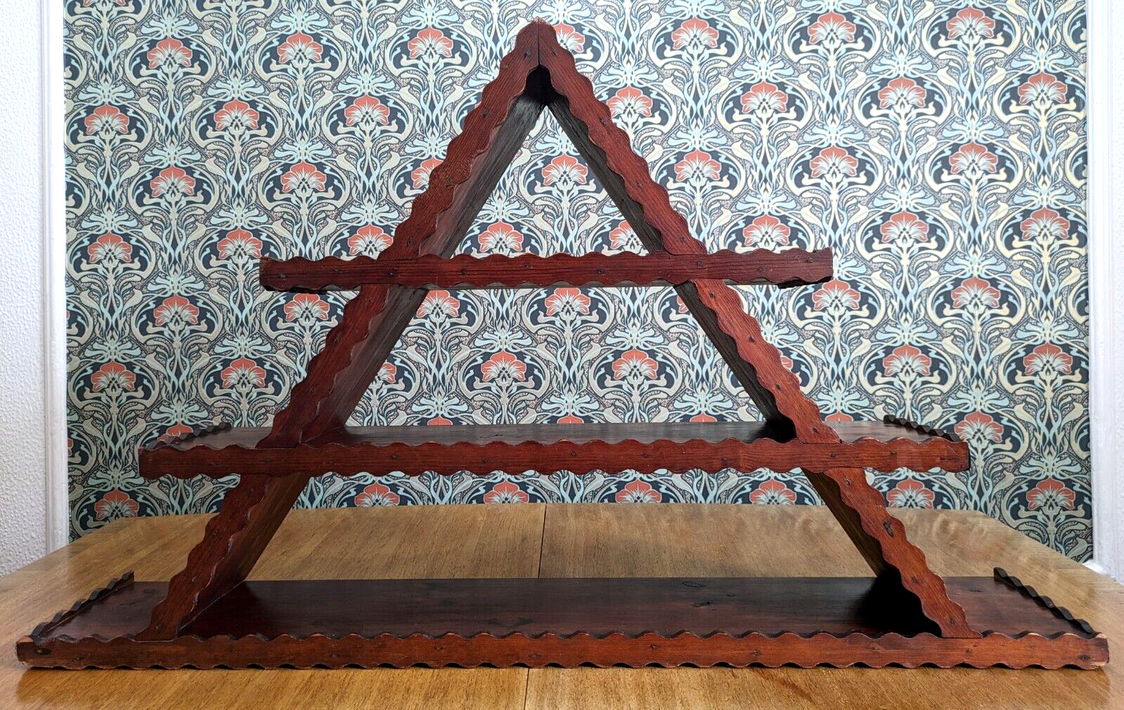 Scandinavian 19th Century Carved Danish Amager Triangular Shelf Folk Art Antique