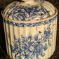 Victorian Hand Painted Flow Blue & Gilt Ceramic Pottery Sugar Bowl Pot Sevres