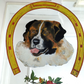 Victorian 19th Century St Bernard Dog Reverse Painted Bevel Edge Oak Wood Mirror