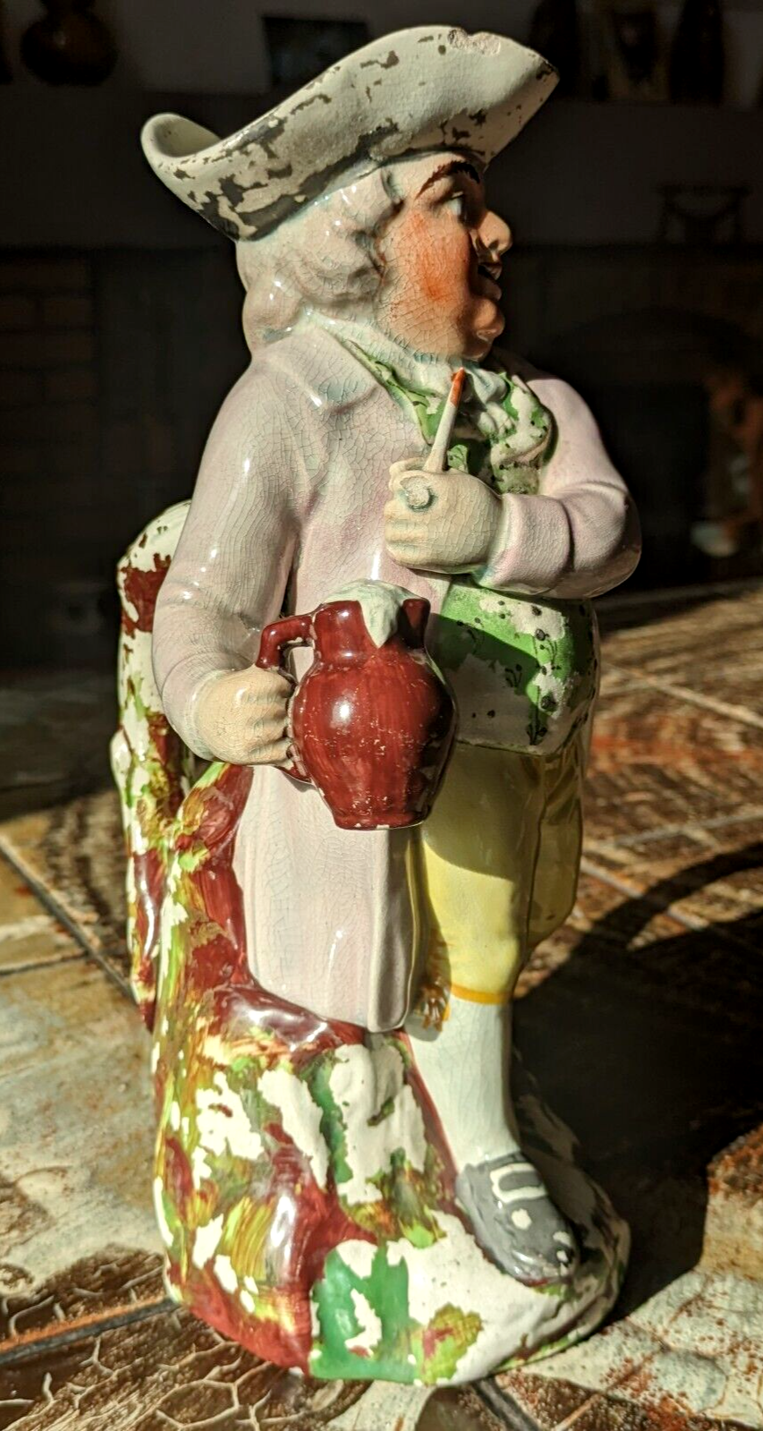 18th Century English Staffordshire Pearlware Hearty Good Fellow Toby Jug Antique