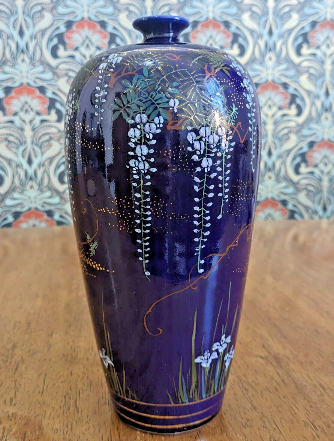 Japanese Meiji Bankozan Sastuma Blue Ceramic Pottery Vase 19th Century Antique