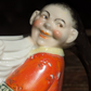 Antique 1900s Shafer Vater German Porcelain Asian Man Crane Novelty Creamer Jug