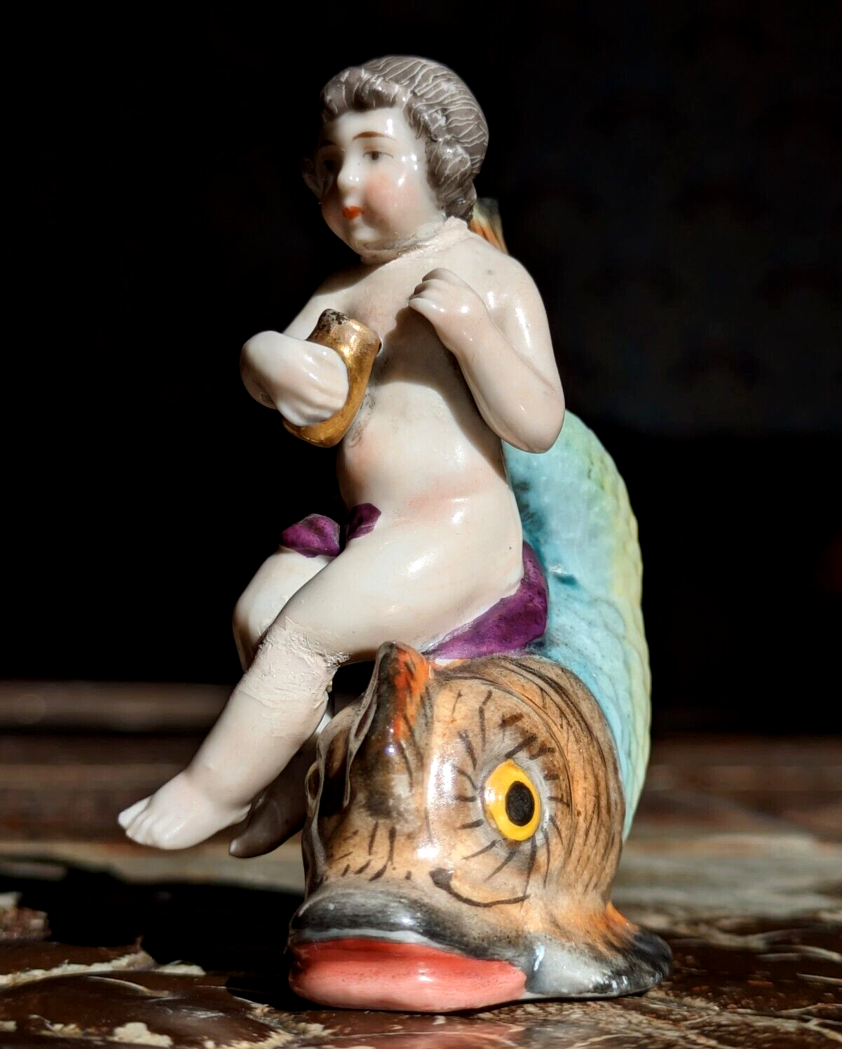 Rare 18th Century Chelsea Porcelain Dolphin Cherub Georgian Scent Perfume Bottle