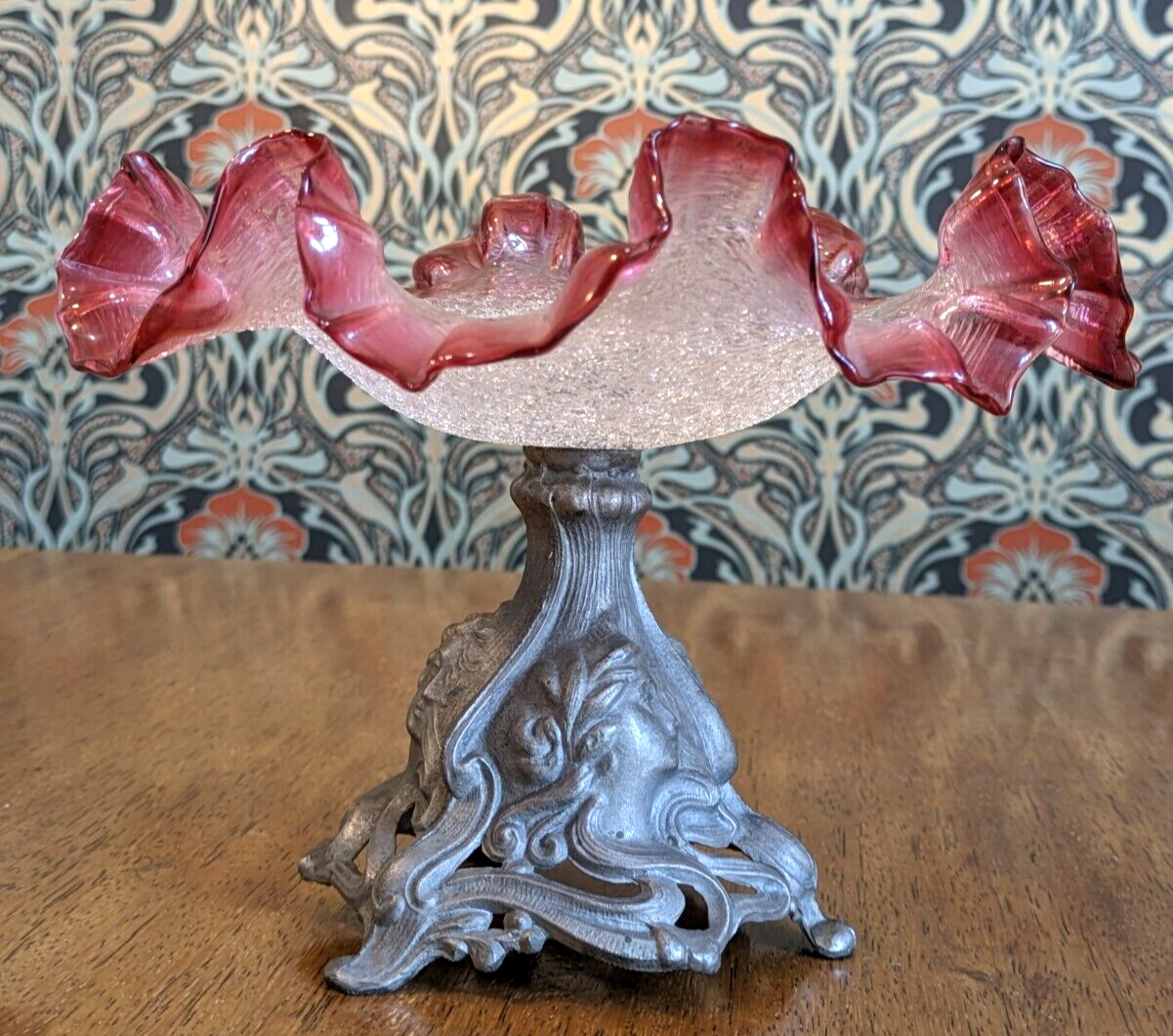 19th Century Bohemian Art Nouveau Cranberry Glass Tazza Centrepiece Bowl 22.5 cm