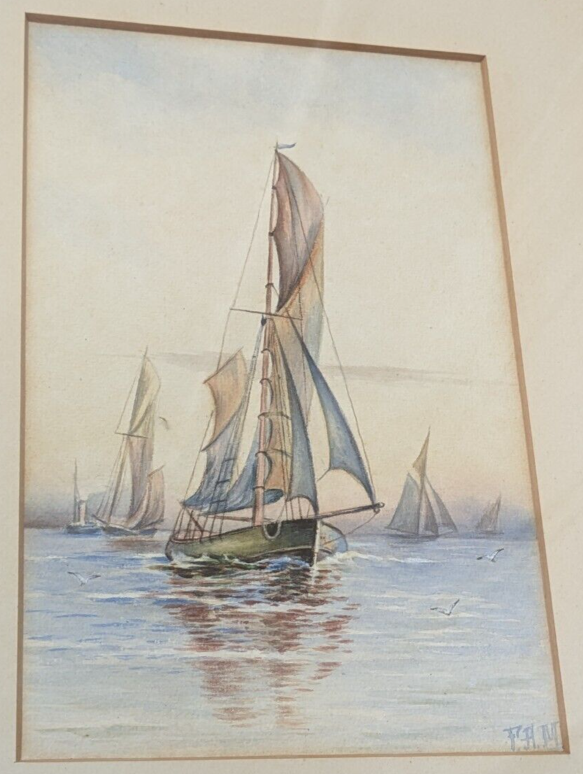 19th 20th Century Nautical Martime Sailing Ships Watercolour Painting Art Signed