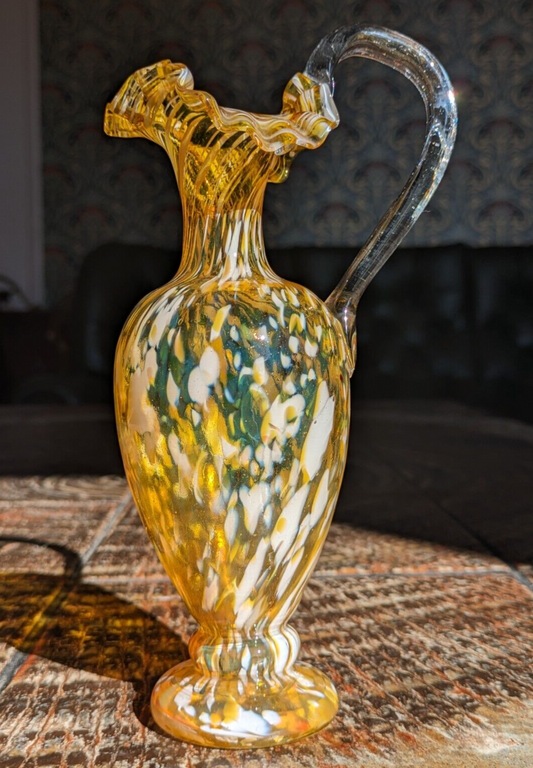 Antique Victorian Art Glass Pitcher Phoenix Speckled Spatter Pitcher Jug 19.75cm