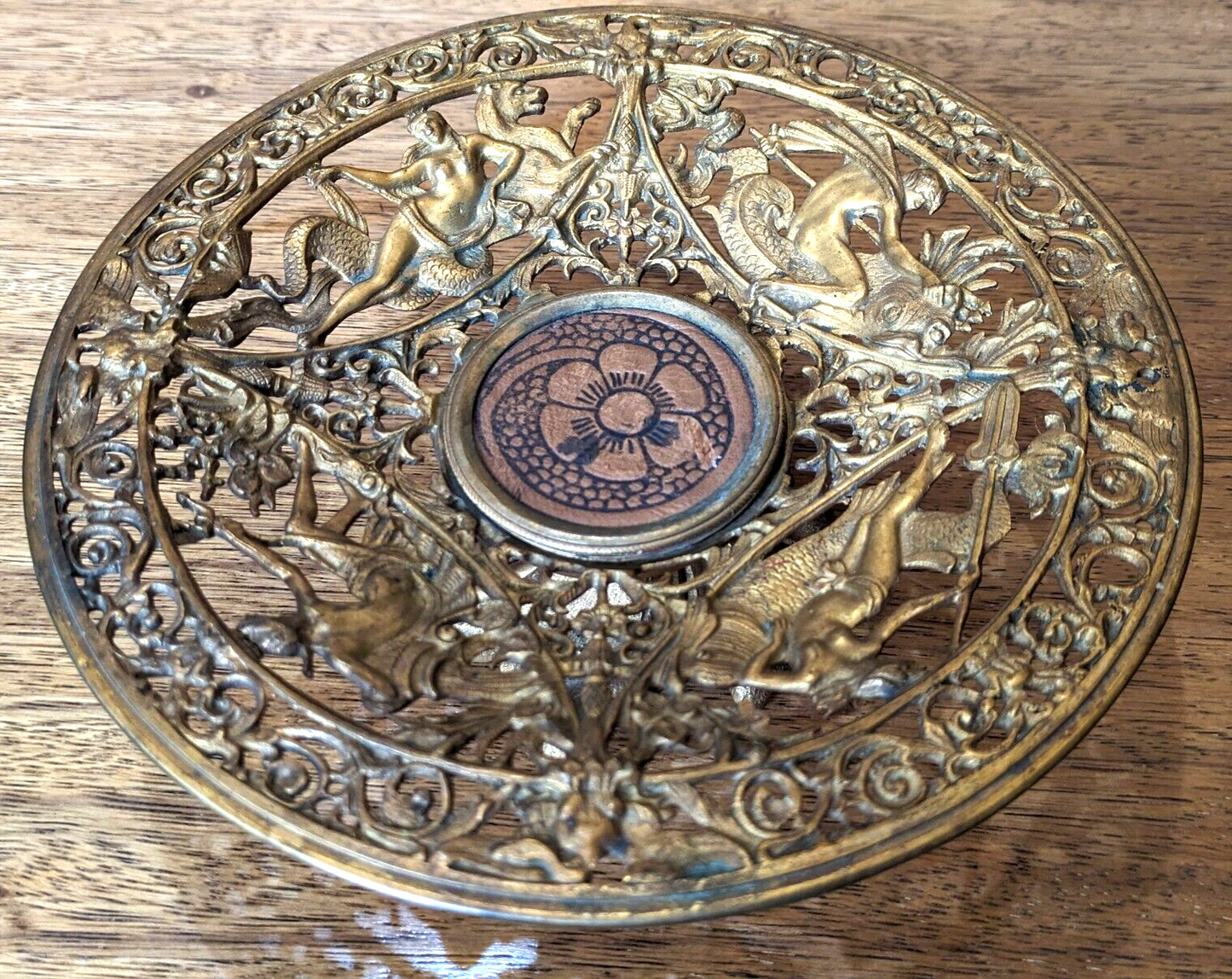 Antique Gilt Brass Mythological Classical Tazza Dish Compote Plate Coalbrookdale