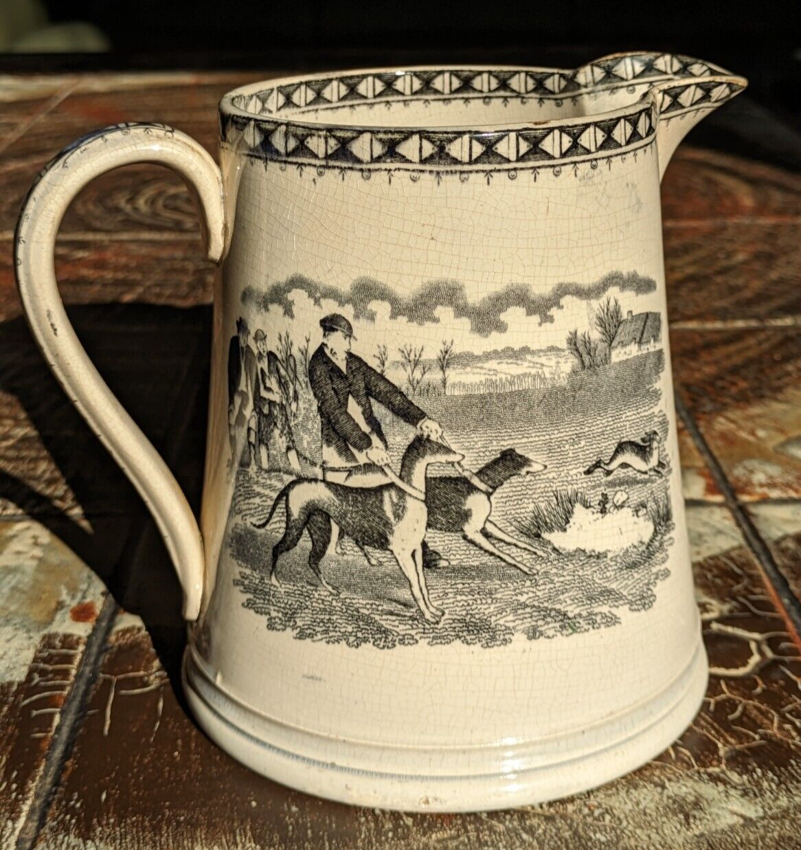 Large 19th Century Staffordshire Pearlware Jug Hunting Pitcher Victorian Antique