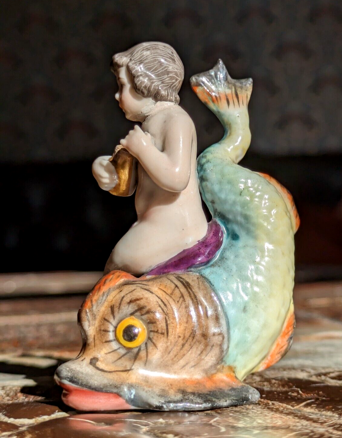 Rare 18th Century Chelsea Porcelain Dolphin Cherub Georgian Scent Perfume Bottle