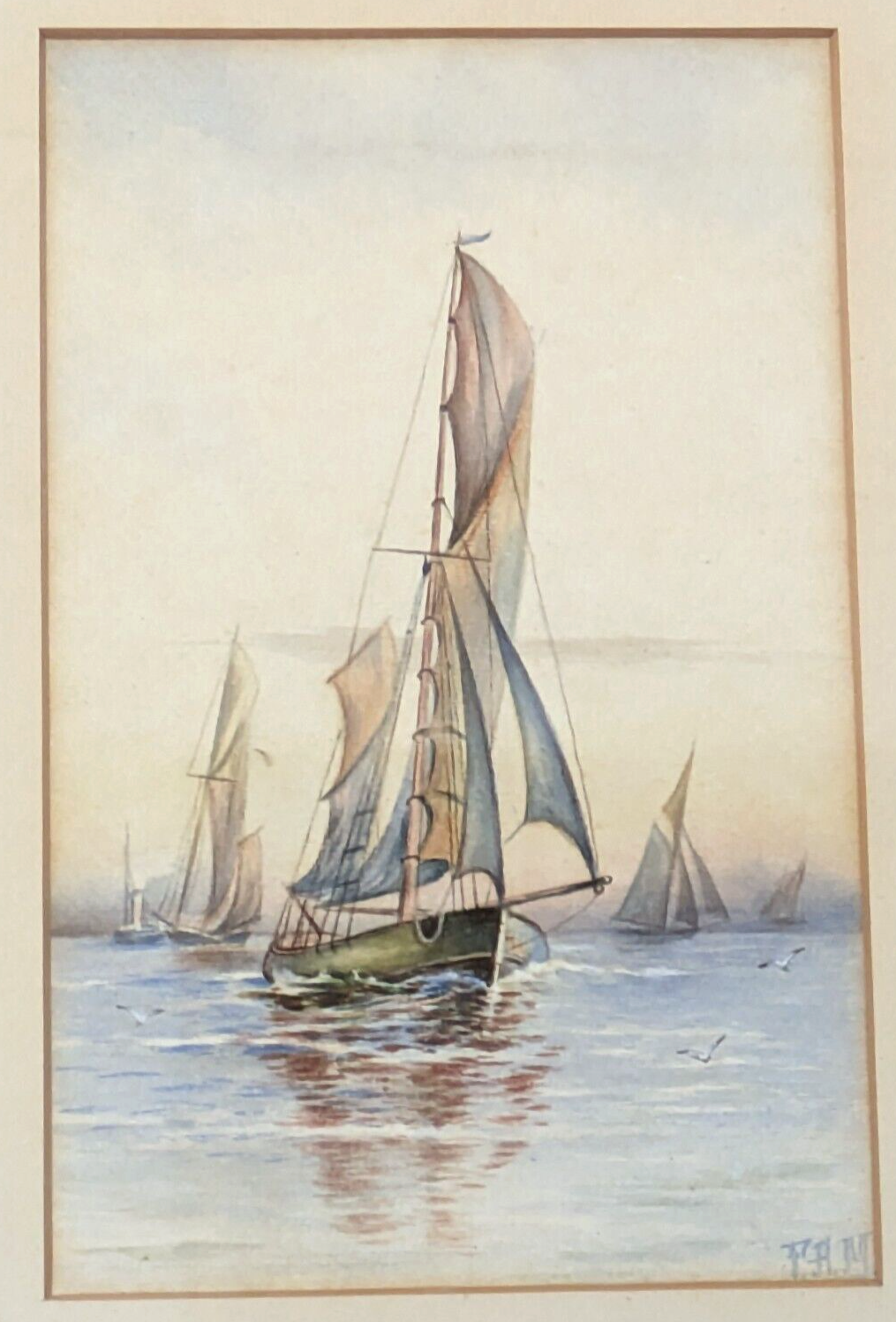 19th 20th Century Nautical Martime Sailing Ships Watercolour Painting Art Signed