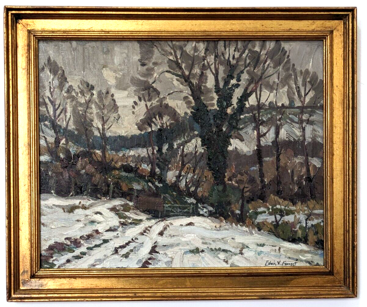 Edwin V Forrest British 20th Century Abstract Winter Landscape Oil Painting Art