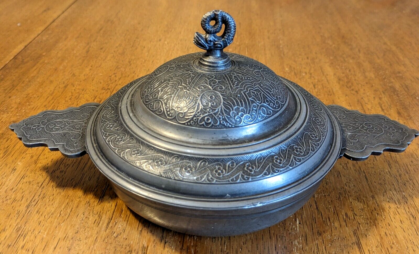 18th 19th Century French Hallmarked Pewter Porringer Bowl 2 Handles Dish Antique