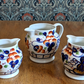 Antique Graduated Trio of Gaudy Welsh Imari Pitcher Jugs Vase Allertons England