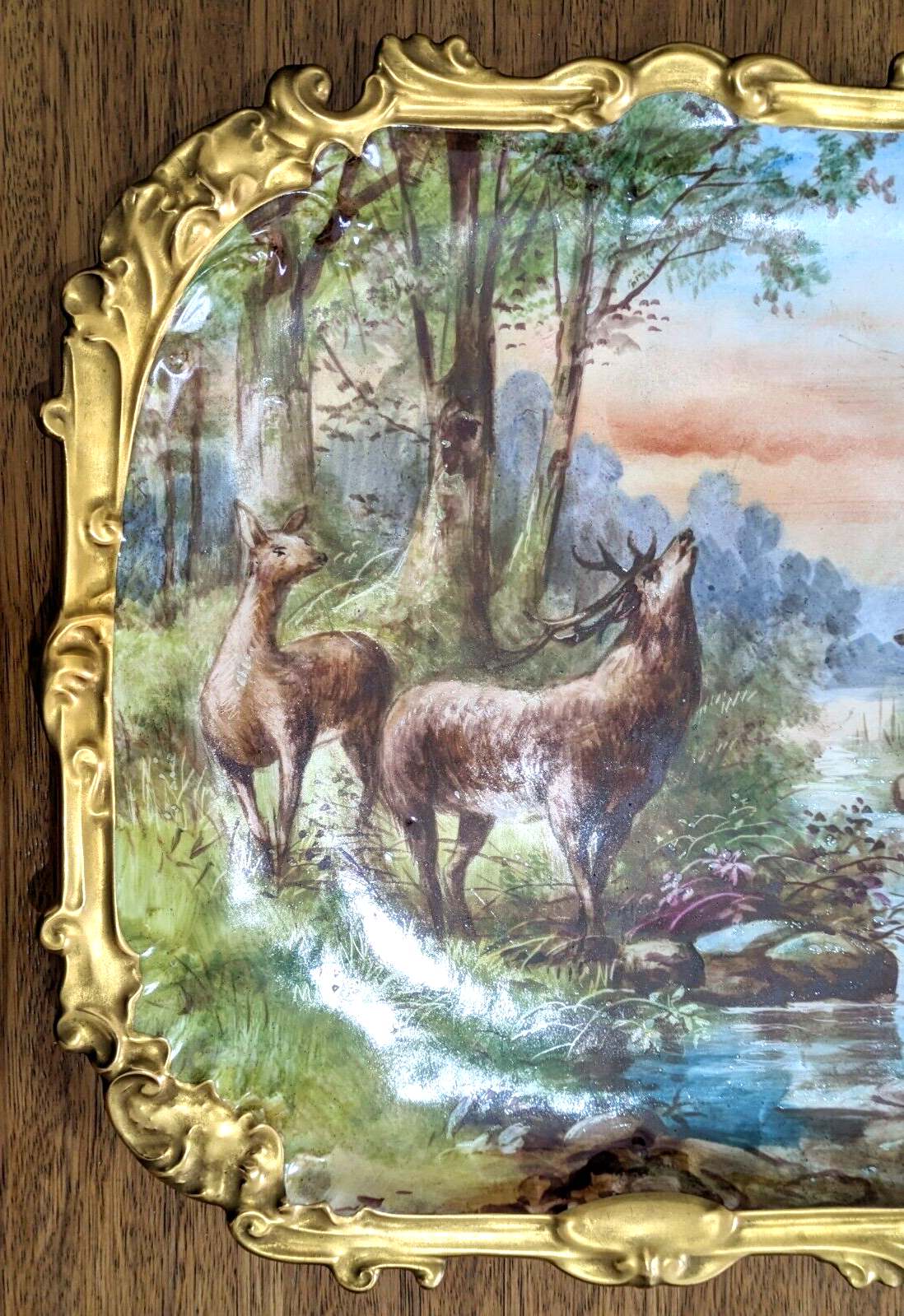 19th Century French Limoges Handpainted Stag Deer Porcelain Wall Plaque Charger