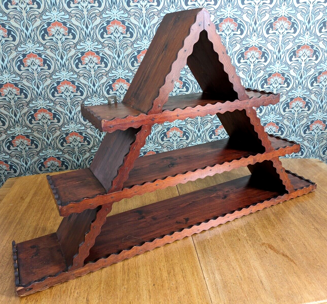 Scandinavian 19th Century Carved Danish Amager Triangular Shelf Folk Art Antique