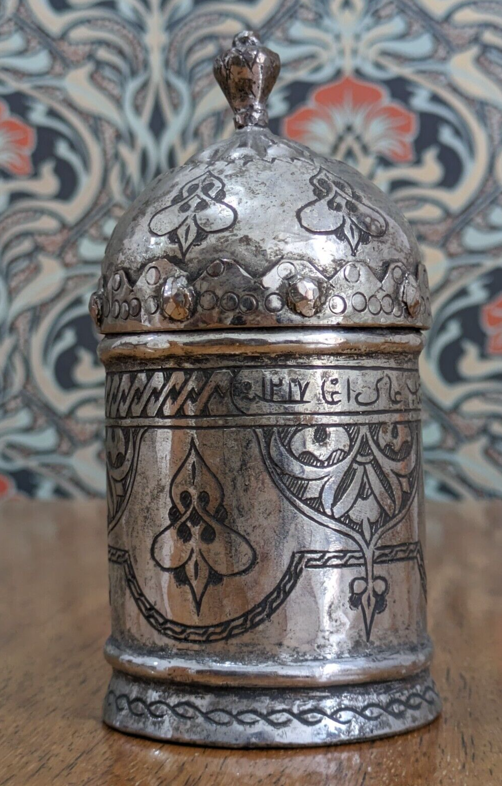 18th Century Islamic Ottoman Engraved Tinned Copper Canister Container Antique