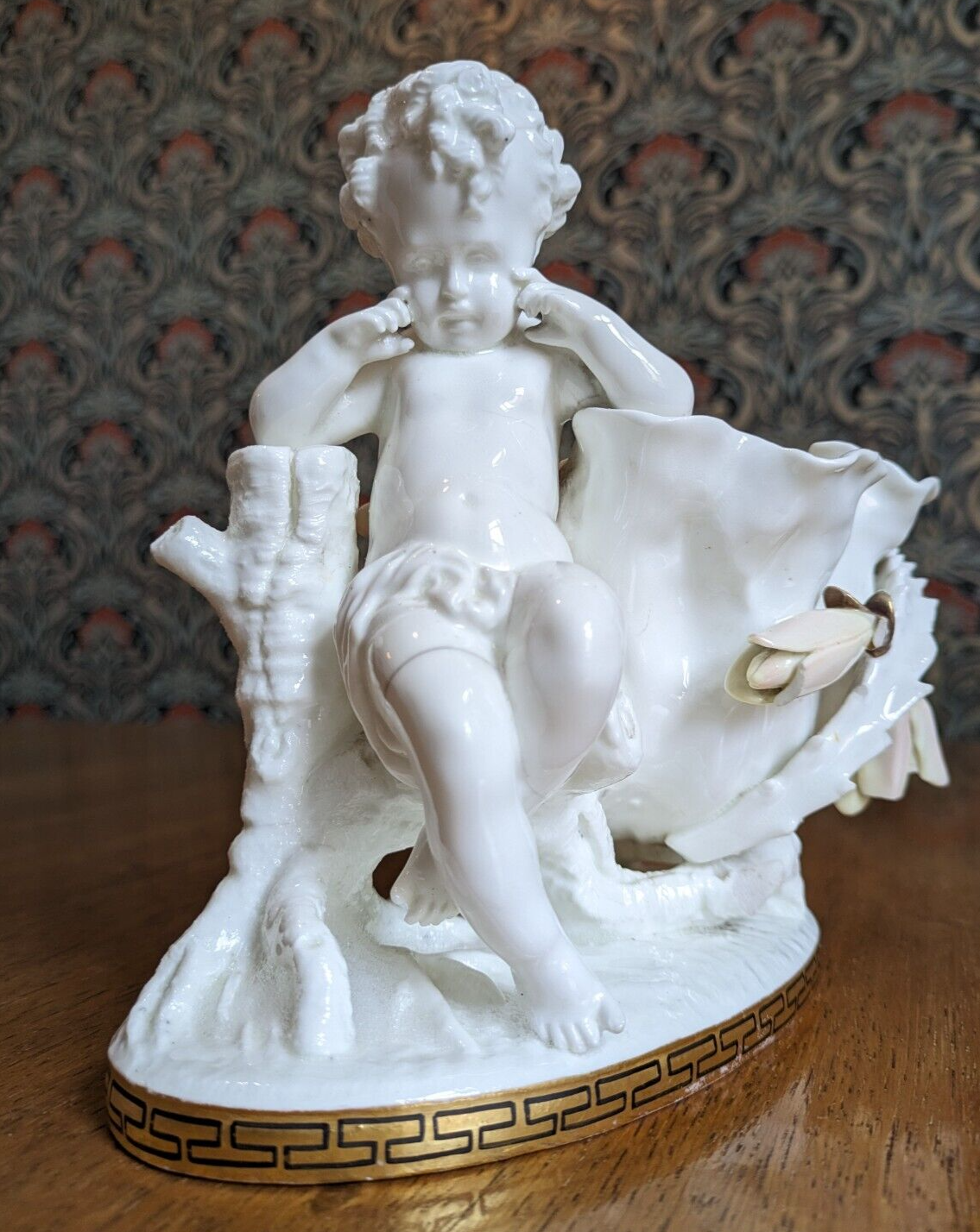 19th Century Moore Brothers Porcelain Figural Cherub Putti Cactus Vase Victorian
