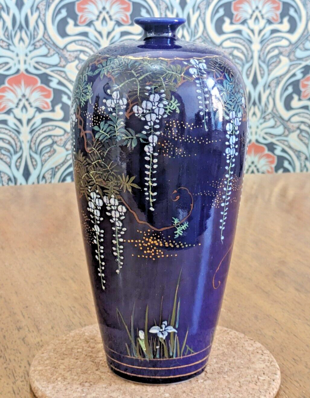 Japanese Meiji Bankozan Sastuma Blue Ceramic Pottery Vase 19th Century Antique