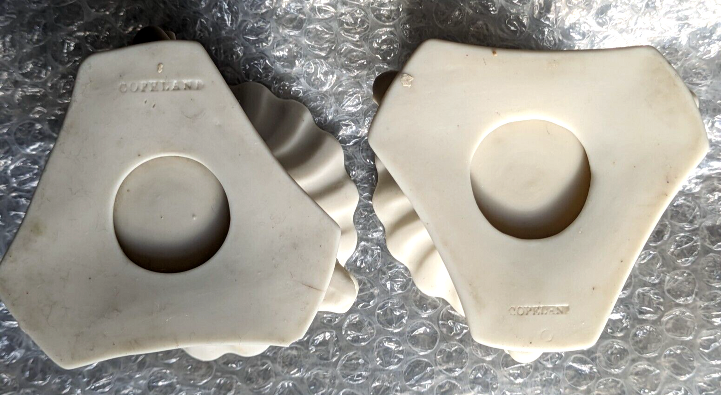 Rare Pair of Copeland 19th Century Parian Porcelain Dolphin Salt Cellars Antique