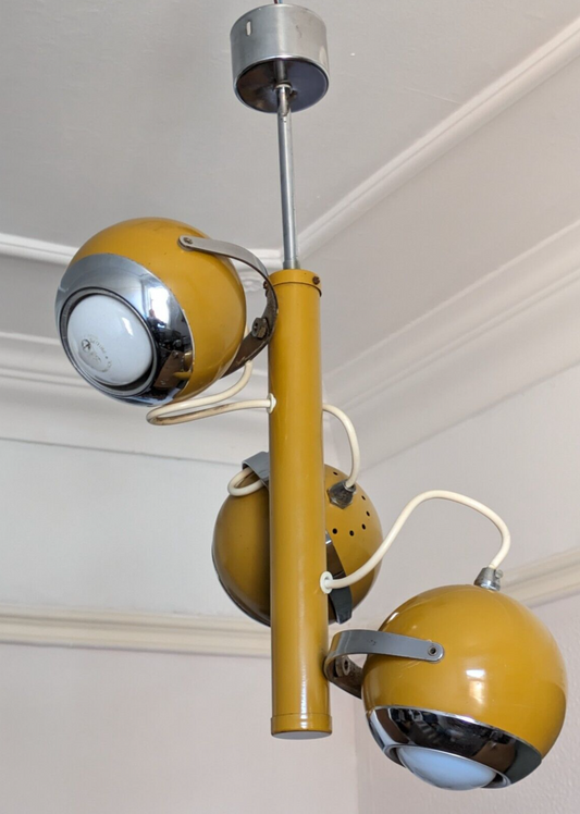 Vintage Space Age Eyeball Ceiling Pendant Lamp Lights Yellow 1970s Retro Italian