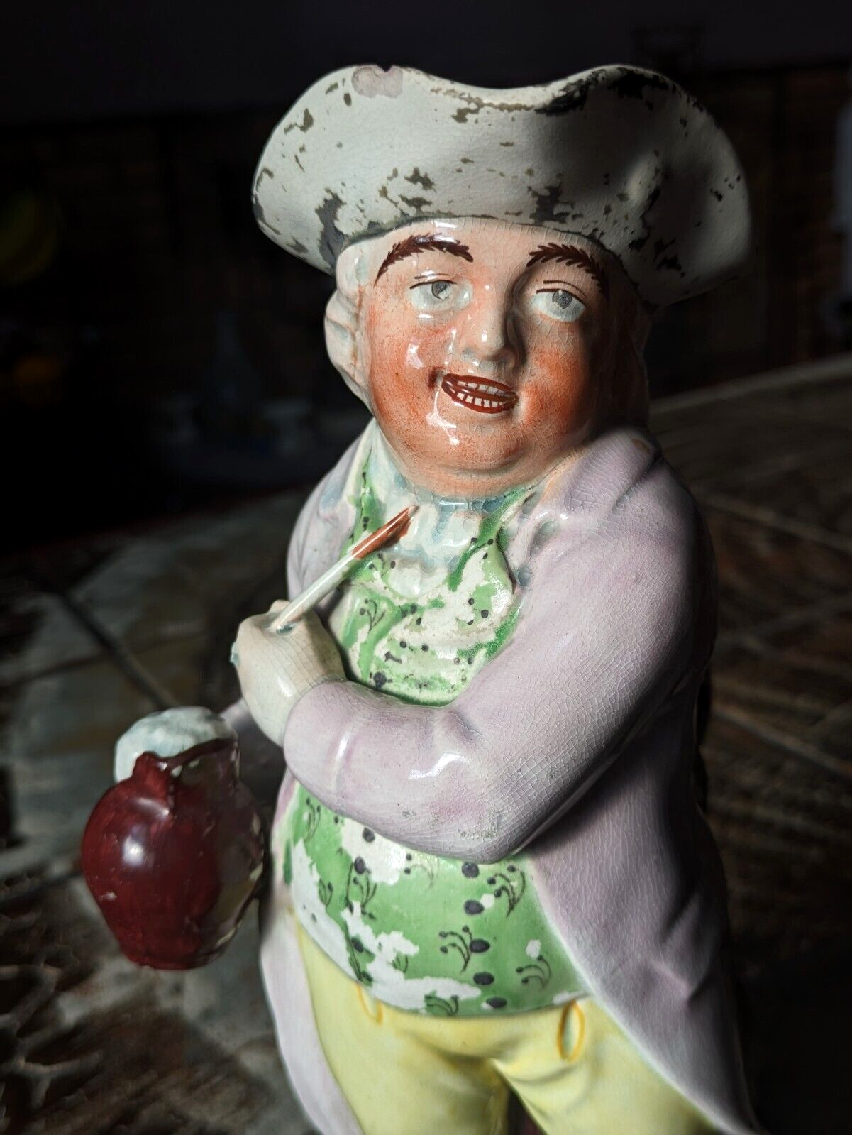 18th Century English Staffordshire Pearlware Hearty Good Fellow Toby Jug Antique