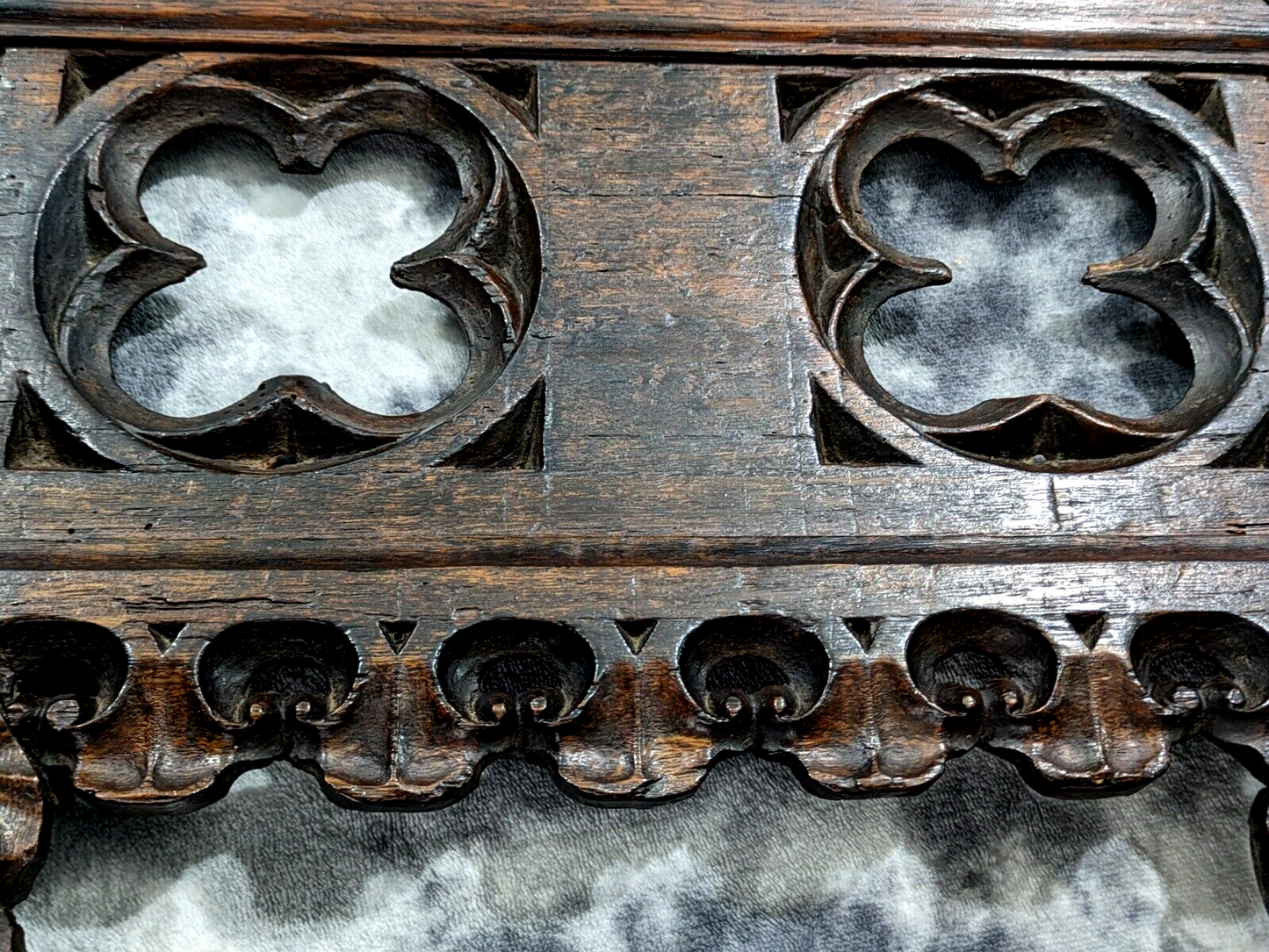15th Century Gothic Carved Oak Wood Quatrefoil Tracery Panel Antique 19th Mirror