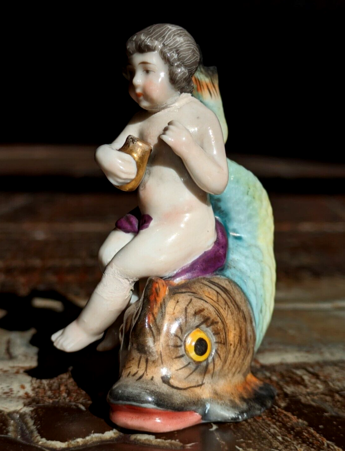 Rare 18th Century Chelsea Porcelain Dolphin Cherub Georgian Scent Perfume Bottle