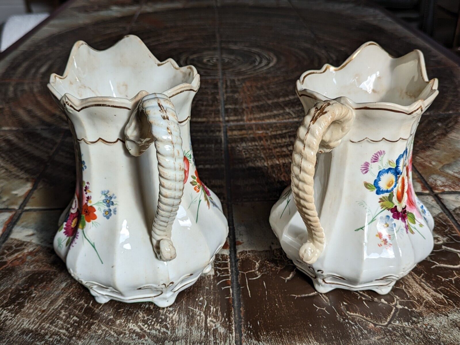 Rare Pair Victorian 19th Century English Porcelain Commemorative Memorial Jugs