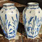 Rare Pair of German Sitzendorf Blue & White Porcelain Ceramic Insects Bird Vases