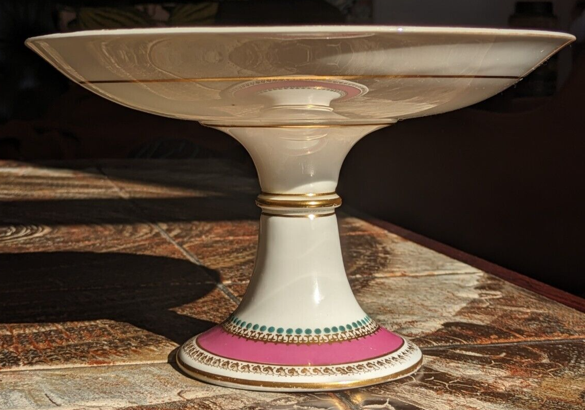 Victorian Pink & Gilt Porcelain Pedestal Stand Compote Centrepiece 19th Century