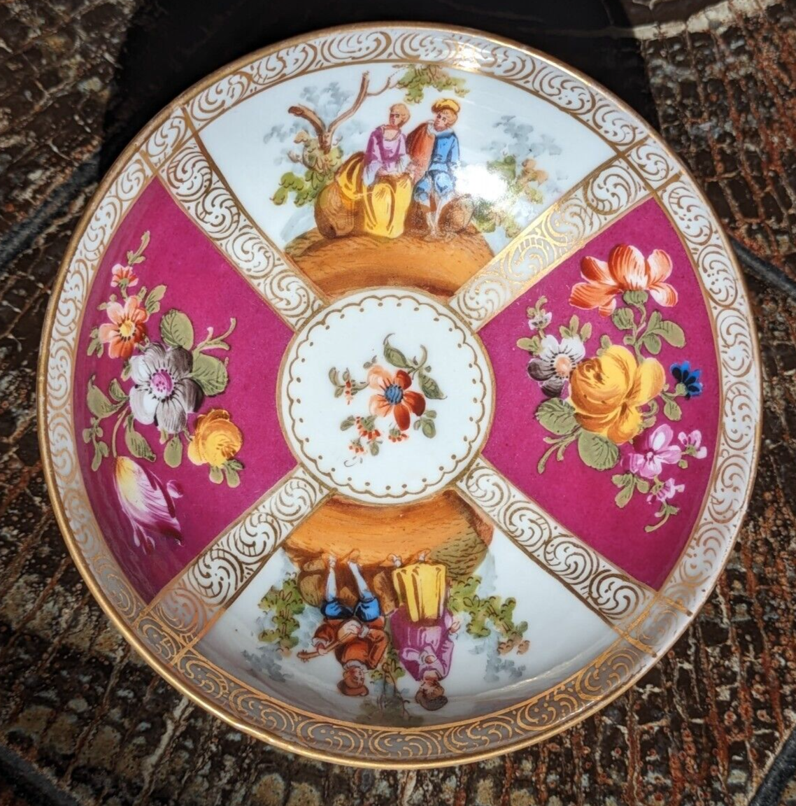 19th Century German Dresden Porcelain Paw Feet Serpent Handle Tea Cup & Saucer